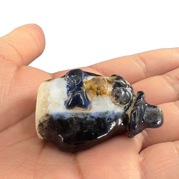 Studio Art Pottery Miniature Penguin Figurine Bird Wearing A Black Hat Signed - Picture 6 of 10